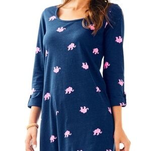 Lilly Pulitzer Navy Pink Elephant Print Ocean Ridge Dress